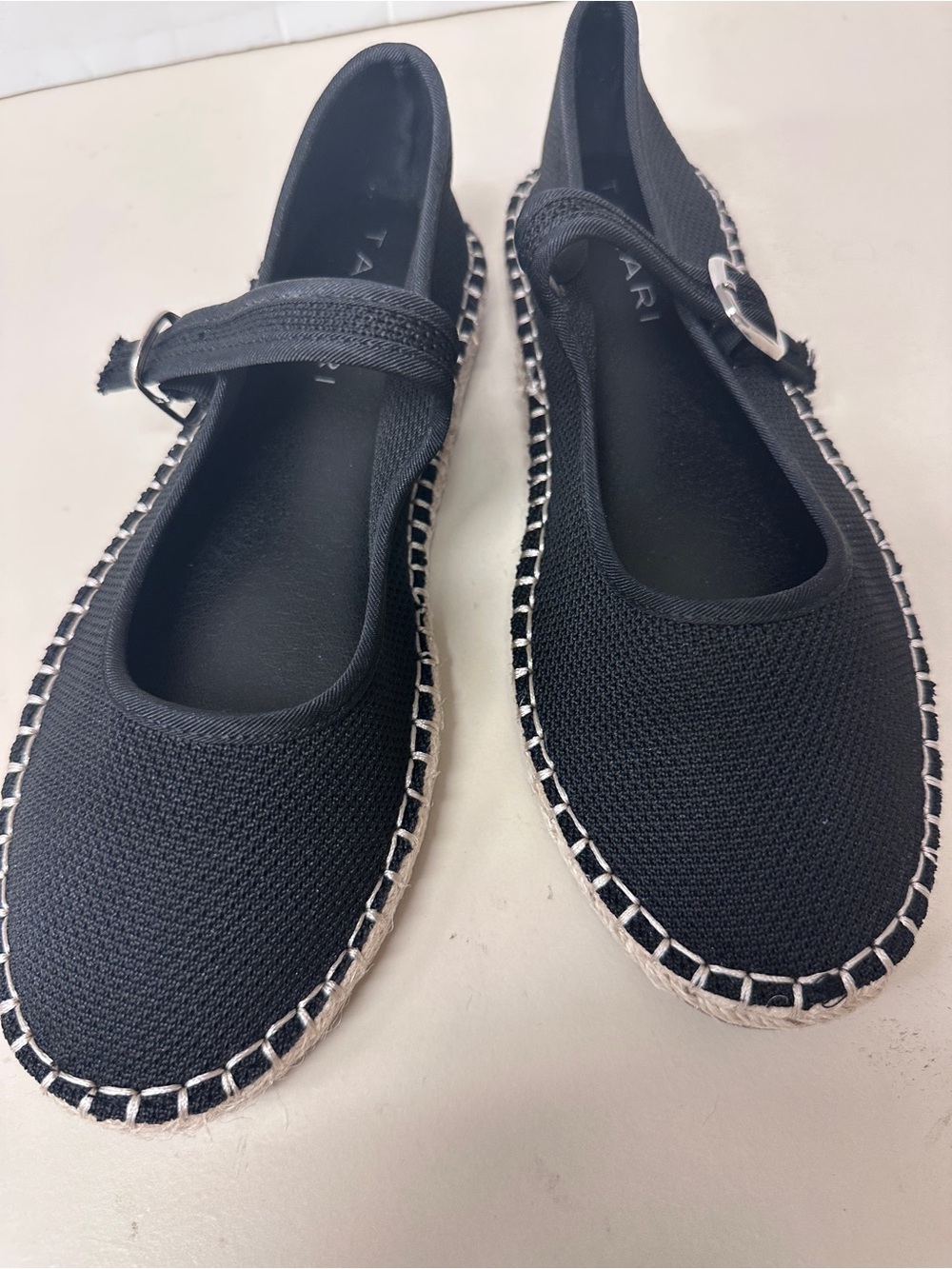 Tahari Black Mary Jane Espadrilles with Contrast Stitching